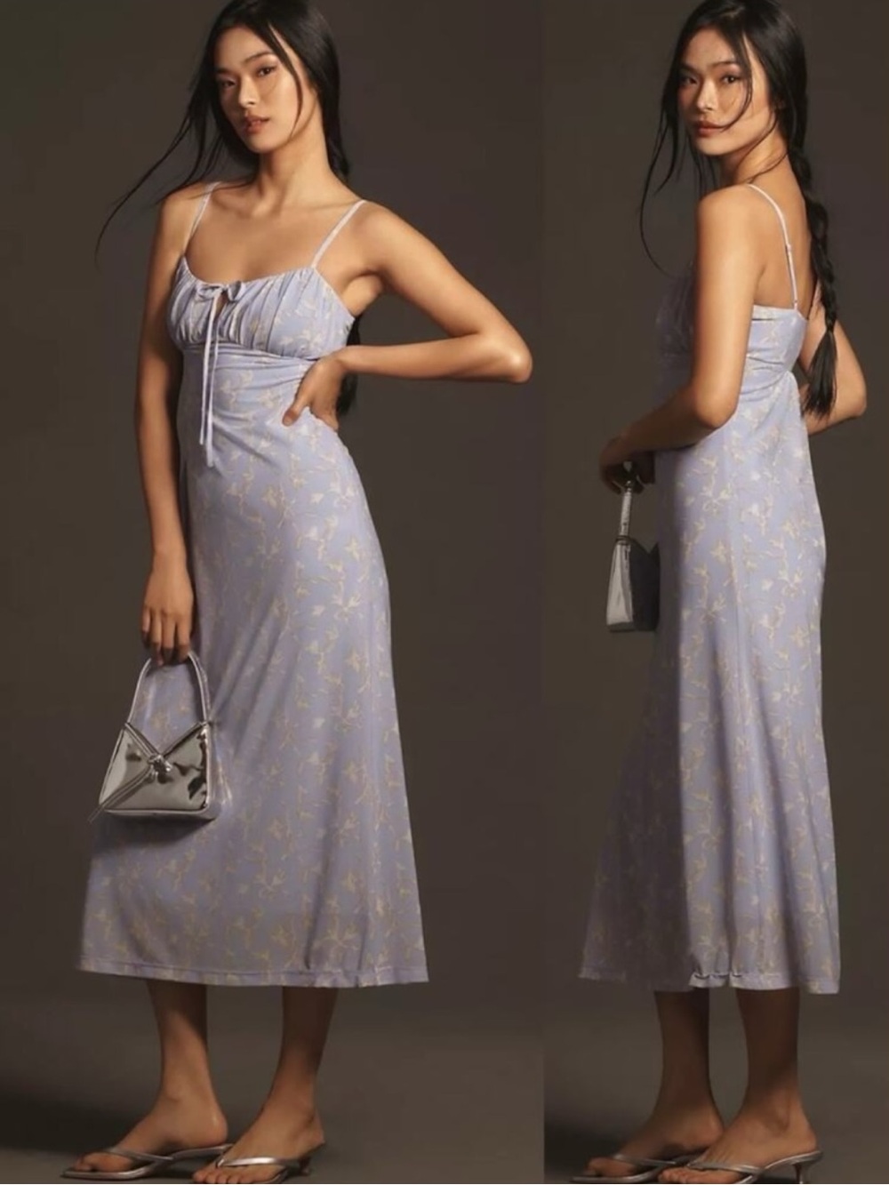 Anthropologie Retro 90s Y2K Slip Midi Dress Periwinkle Lavender Floral XL NWT